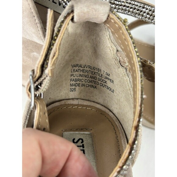 Steve Madden Varali Nude Sandals 7.5 Rhinestone Block Heel Suede - Picture 7 of 9